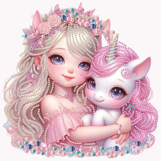 Pink Girl Unicorn 30*30cm special shaped drill diamond painting