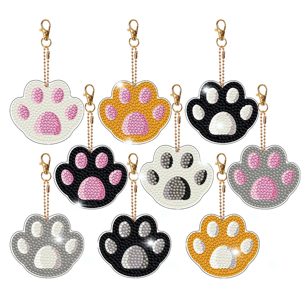 Diamond Painting Keyrings Paws 9 pcs