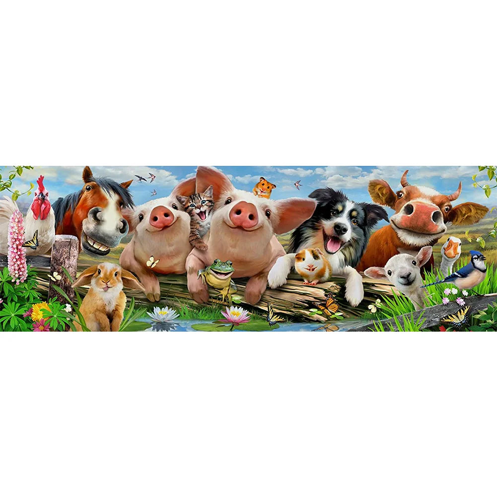 Animal Family 80*30cm (canvas) full round drill diamond painting