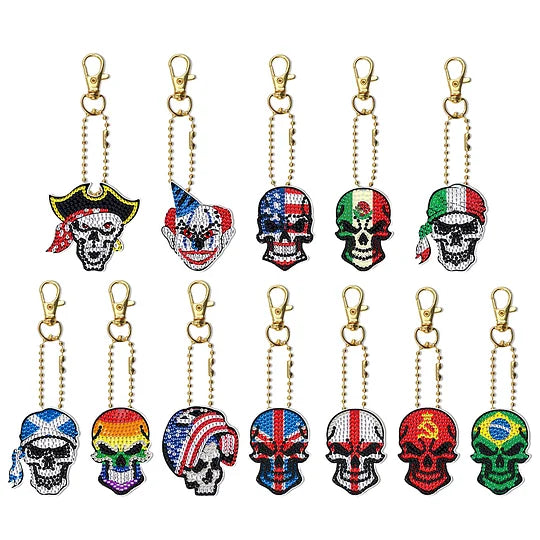 DIY Diamond Painting Keyrings Skulls 12 pcs