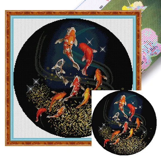 Koi Competing For Spring Partial 14CT Pre-stamped 47*57cm Cross Stitch