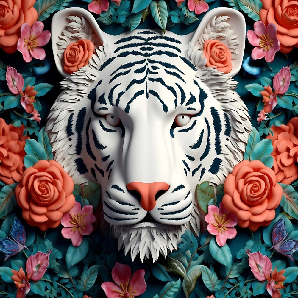 White Tiger Head 30*30cm full round drill diamond painting