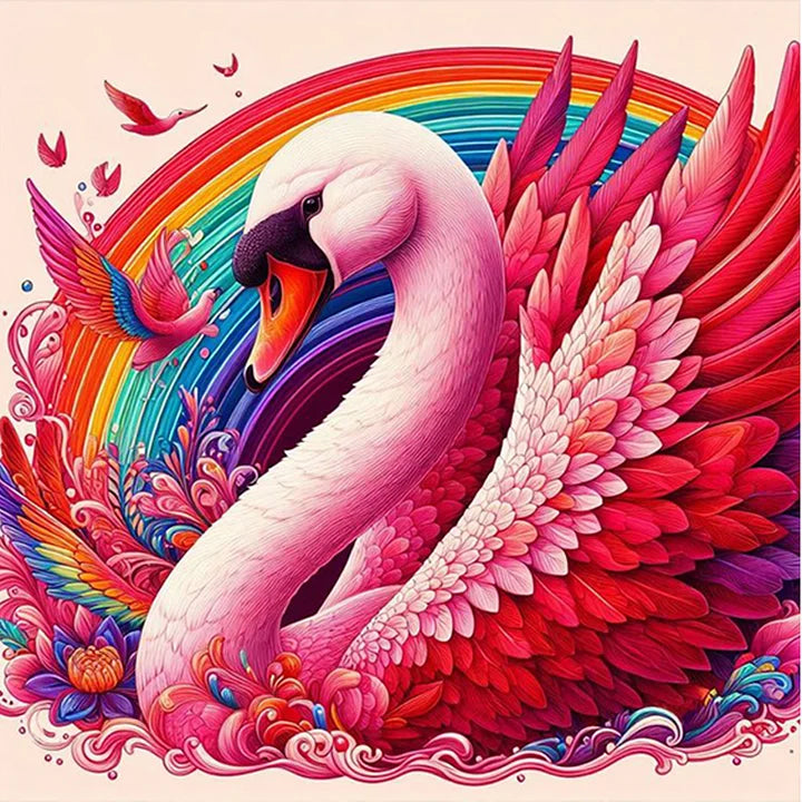 Rainbow and pink swan 30*30cm full round drill diamond painting