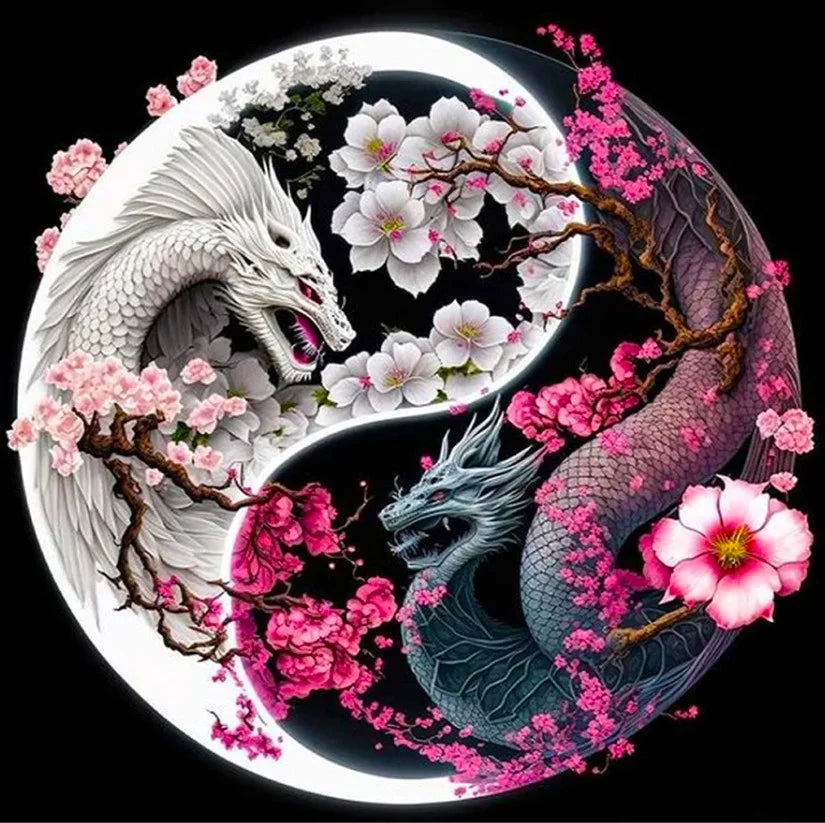 Yin Yang Dragons Flower 50*50cm full square drill diamond painting