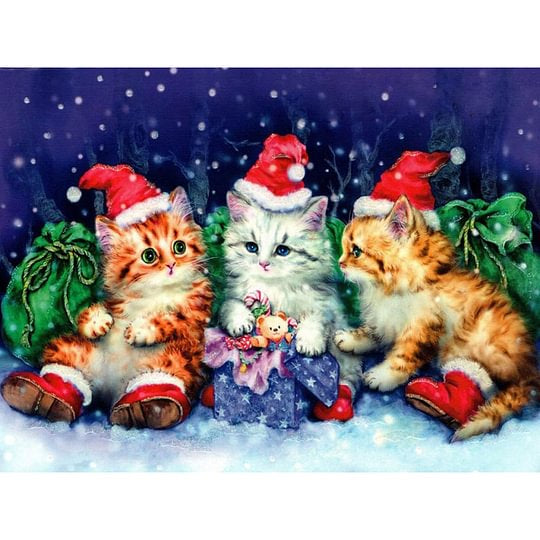 Christmas Cat 40*30cm full round drill diamond painting