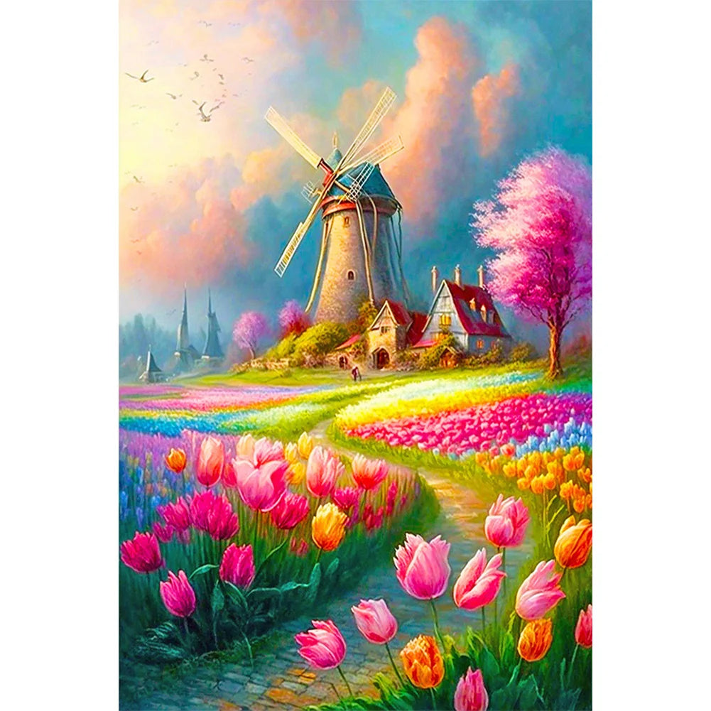 Full Round Drill Diamond Painting 40*60cm Beautiful Windmill Scenery