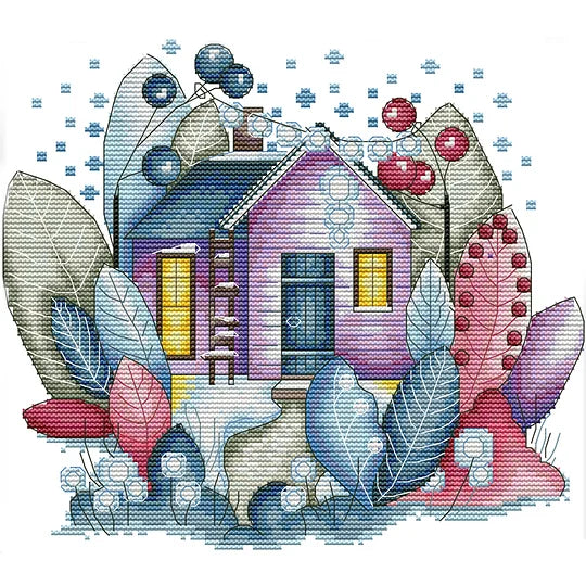 Magic House - Winter Partial 14CT Pre-stamped 30*27cm Cross Stitch