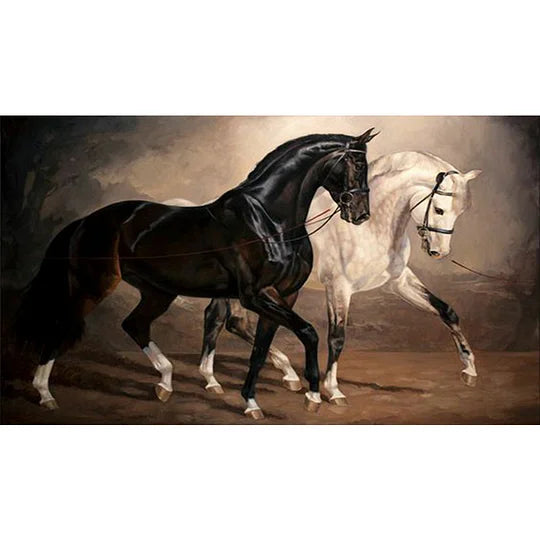 Black Horse White Horse 70*45cm full round drill diamond painting