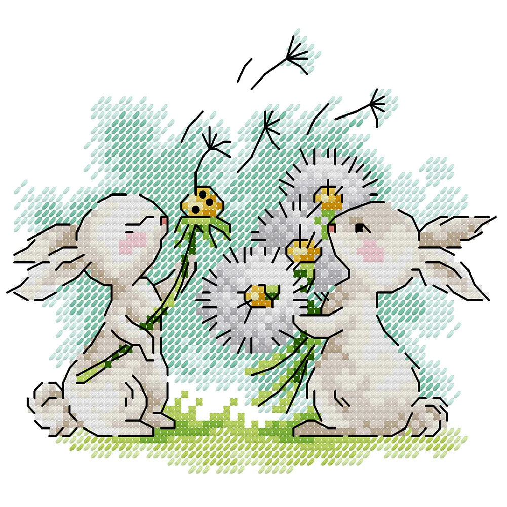 Rabbit And Dandelion Partial 14CT Pre-stamped 18*16cm Cross Stitch