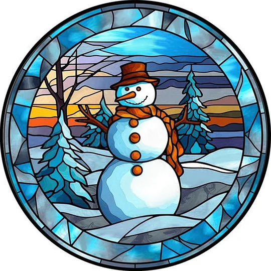 Round glass painting snowman 30*30cm full round drill diamond painting