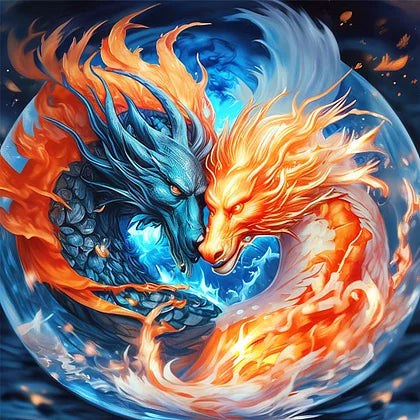 Two Dragons 30*30cm full round drill diamond painting