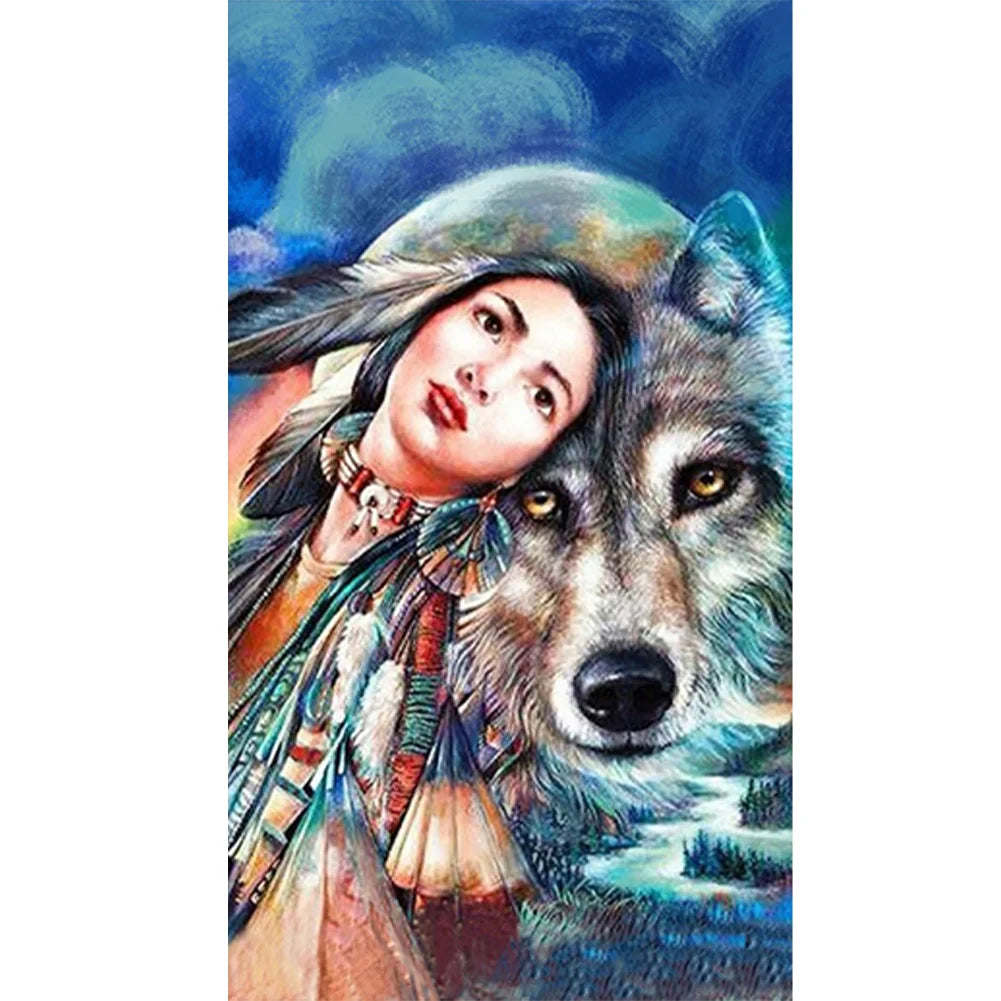 Woman And Wolf 40*70cm full round drill diamond painting