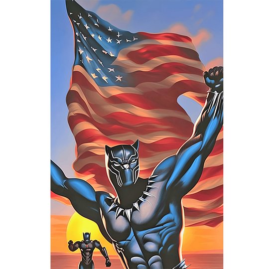 Black Panther With American Flag 40*60cm full round drill diamond painting