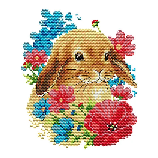 Rabbit In The Flowers Partial 14CT Pre-stamped 21*26cm Cross Stitch