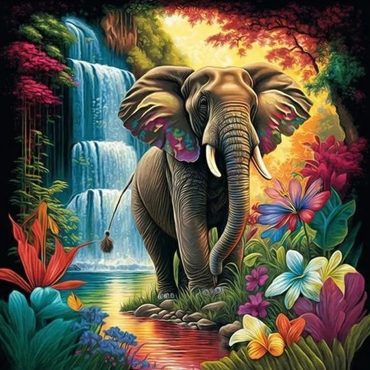 Waterfall Elephant 50*50cm full round drill diamond painting