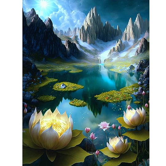 Lotus Pond At The Foot Of The Mountain 40*50cm full round drill diamond painting