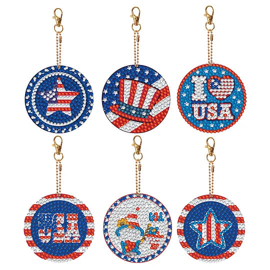 Diamond Painting Key Rings USA 6 pcs