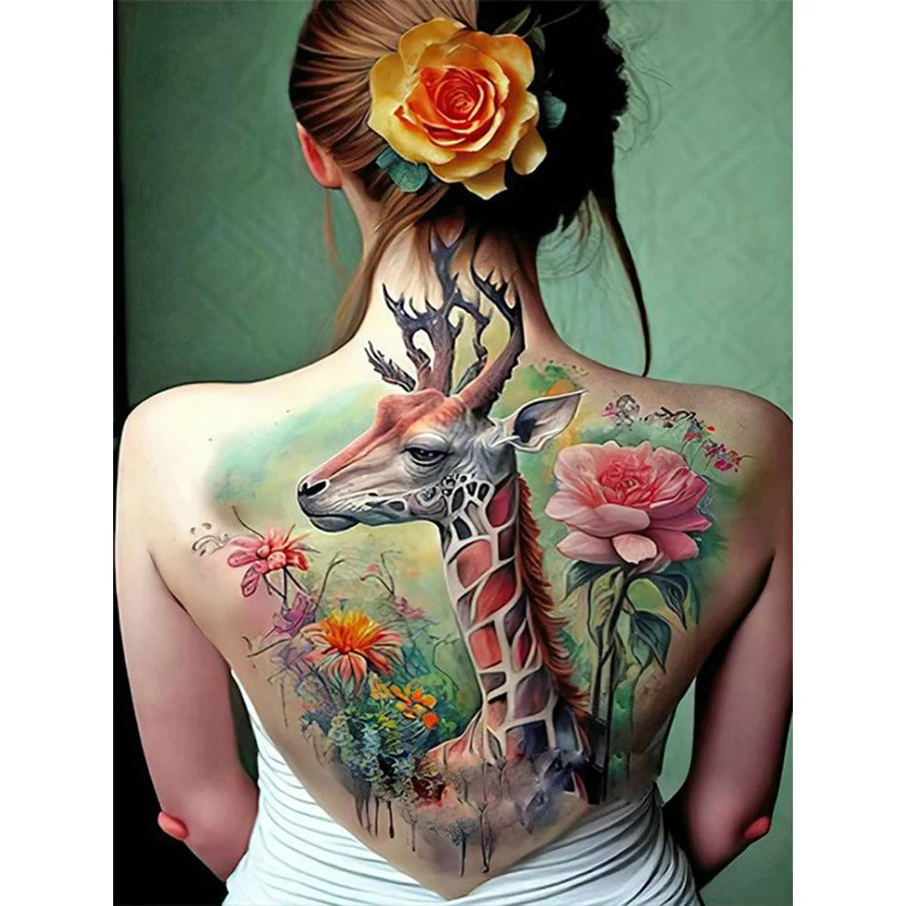 Giraffe Tattoo Girl Back 40*50cm full round drill diamond painting