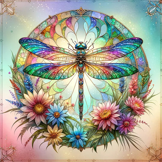 Flowers Dragonfly 30*30cm full round drill diamond painting