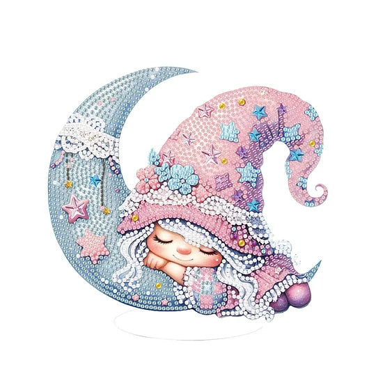 Special Shaped Girl with Moon Diamond Painting Ornament