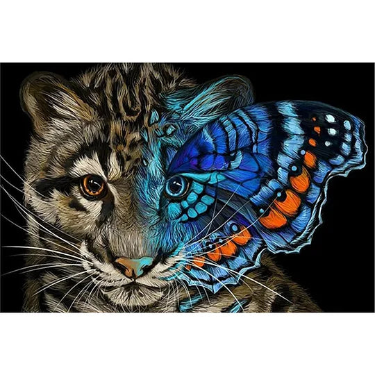 Blue Butterfly Cat 60*40cm full round drill diamond painting
