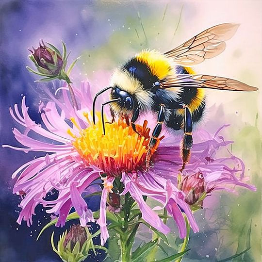 Flower and Bee 30*30cm full round drill diamond painting