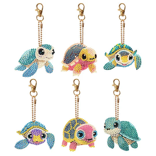 Diamond Painting Keychains Double Sided 6pcs Turtle