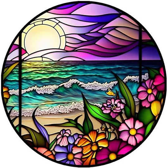 Round glass painting seaside 30*30cm full round drill diamond painting