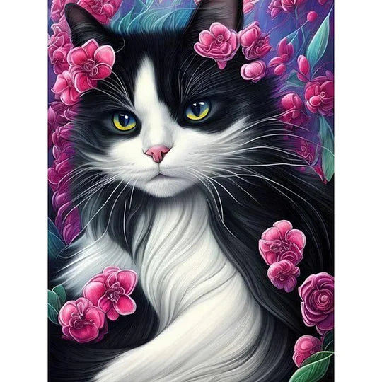 Cat Surrounded By Flowers 40*50cm full round drill diamond painting