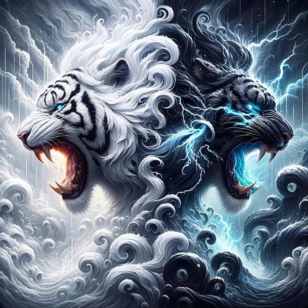 Black and White Cloud Mythical Beast 30*30cm full round drill diamond painting
