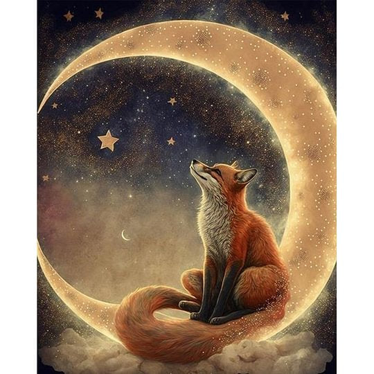 Fox On Crescent Moon 40*50cm full round drill diamond painting