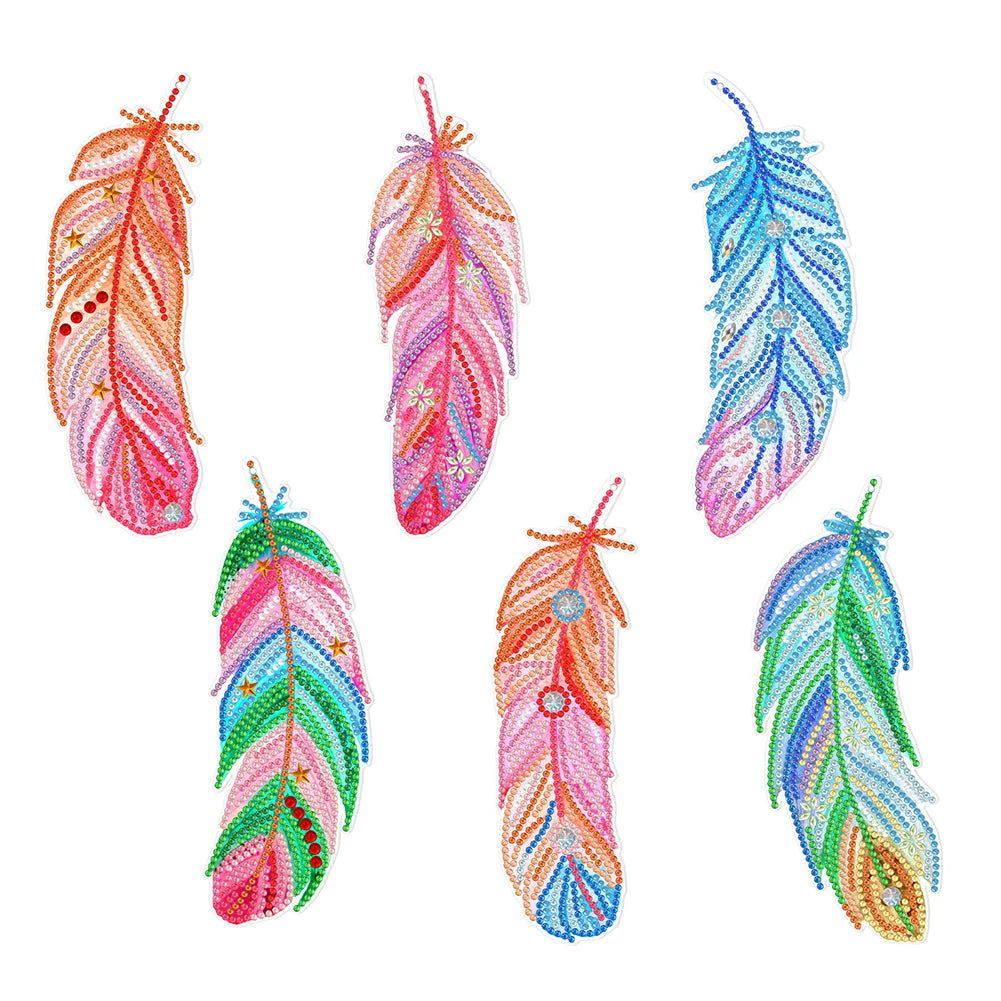 6pcs Feather Diamond Painting Bookmarks