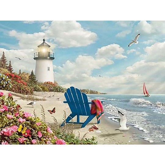 Leisure Time By The Sea 40*30cm full round drill diamond painting