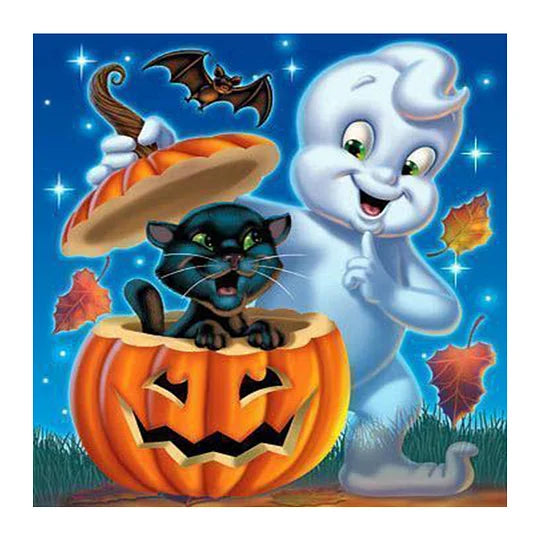 The Black Cat And The Ghost In The Pumpkin 30*30cm full square drill diamond painting