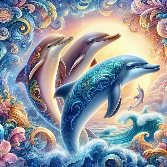 Four dolphins 40*40cm full round drill diamond painting