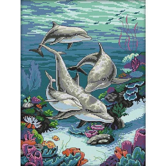 Dolphin Full 14CT Pre-stamped 33*44cm Cross Stitch