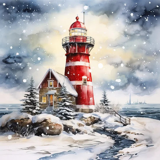 Full Round Drill Diamond Painting 30*30cm Christmas Winter Snowflake Lighthouse