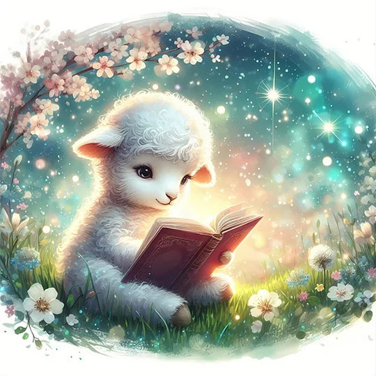 Sheep reading a book 30*30cm full round drill diamond painting