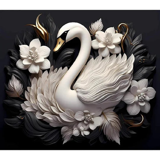 Full Round Drill Diamond Painting 40*35cm Embossed White Swan